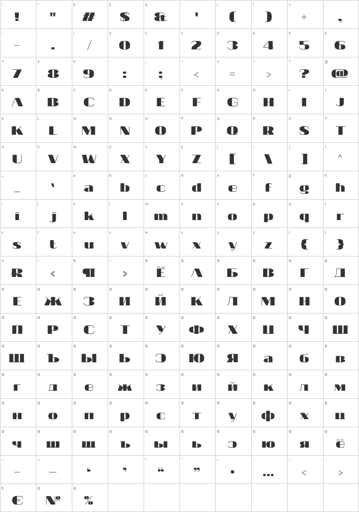 20db Glyph Map